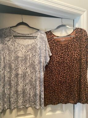 XXL Animal Print Bundle Time and Tru Brown Leopard Snake Print Short Sleeve Tee